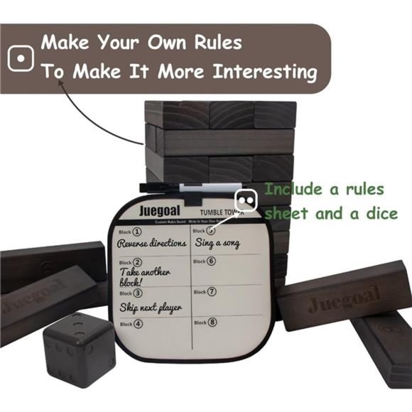 54Pieces Giant Tumble Tower Blocks Game Giant Wood Stacking Game with 1 Dice Set - Picture 2 of 7